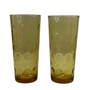2 Hazel Atlas Glass Amber Eldorado Tall Tumblers Glasses 6 1/2"